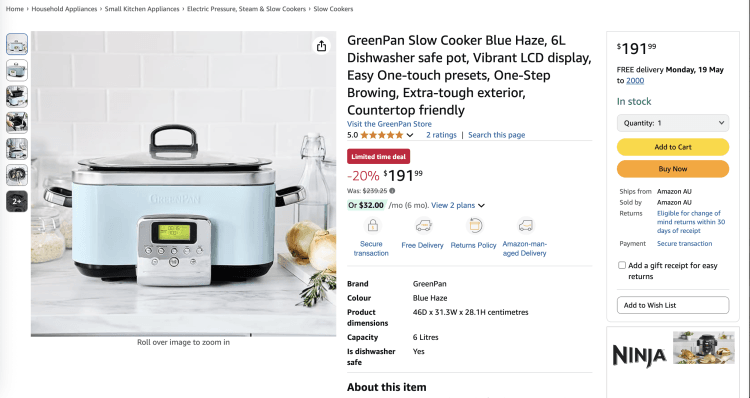 Amazon: GreenPan Slow Cooker Blue Haze- Was: $239.25, now $191.99